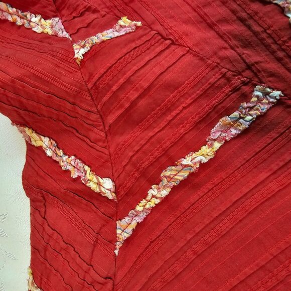 Festive Vintage Look Acorn Red Cotton Textures and Embellished Skirt  sz 4 - Picture 6 of 7